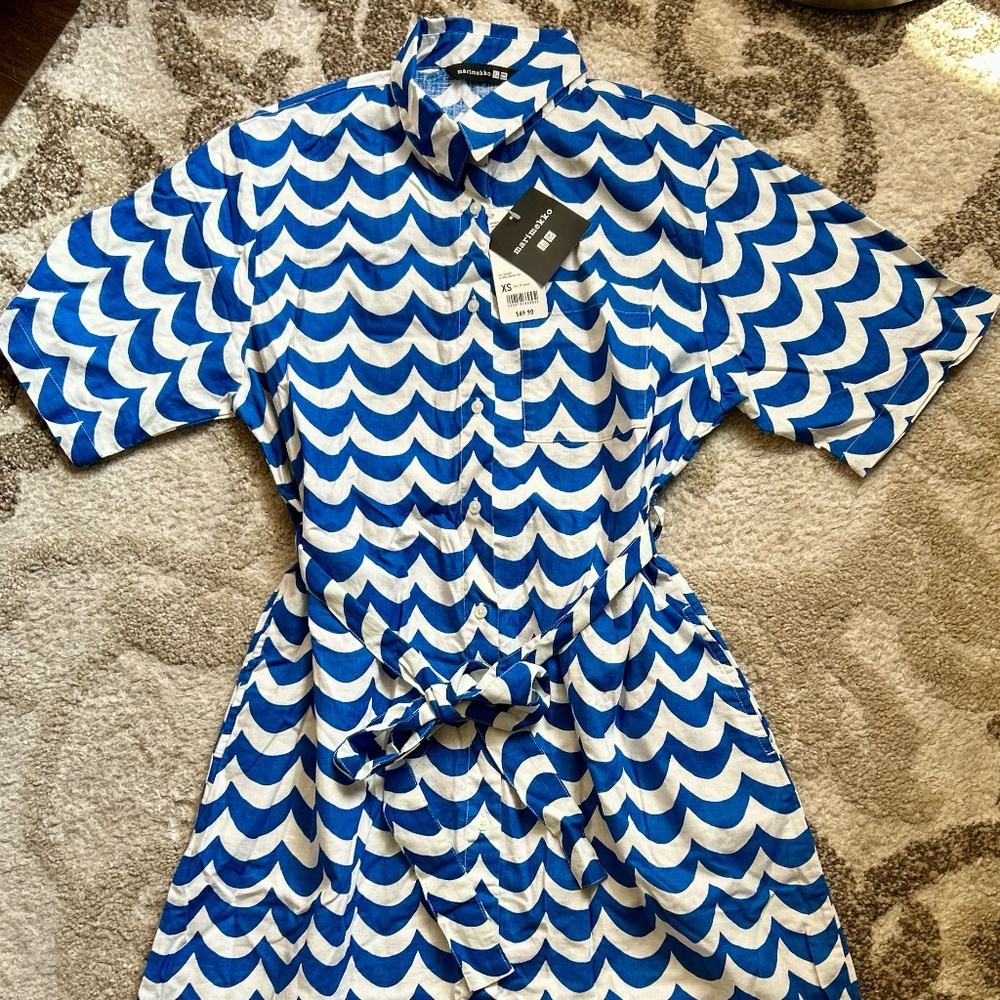 Marimekko x Uniqlo Bold Wave Print Shirt Dress XS